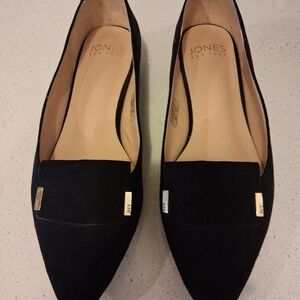 Jones New York Black Pointed Toe Slip-On Loafers with Gold Accents